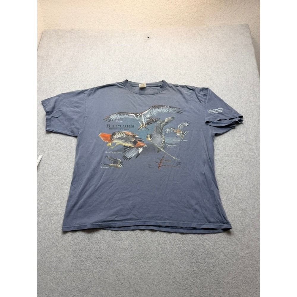 Vintage 2003 Wild Cotton Raptors Birds of Prey T-Shirt XXL Blue Grey Nature Tee